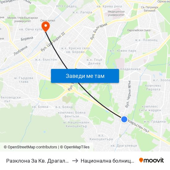 Разклона За Кв. Драгалевци / Fork Road To Dragalevtsi Qr. (1457) to Национална болница по физиотерапия и рехабилитация map