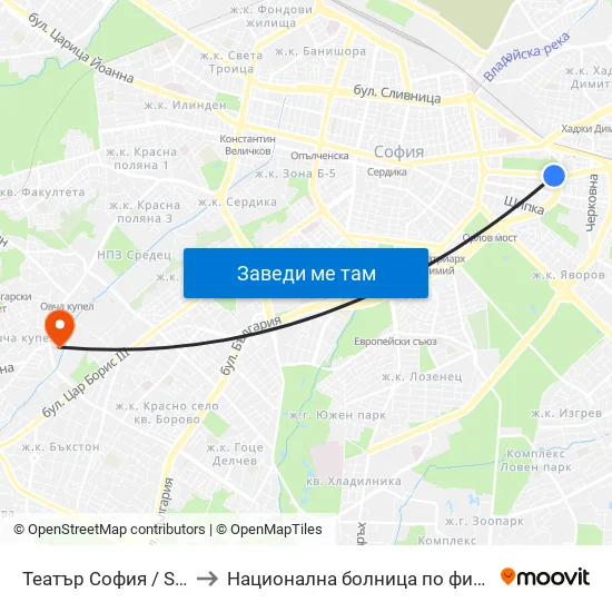 Театър София / Sofia Theatre (1727) to Национална болница по физиотерапия и рехабилитация map
