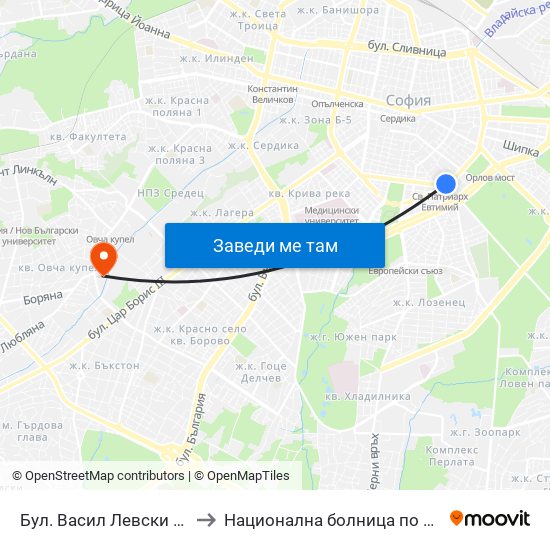 Бул. Васил Левски / Vasil Levski Blvd. (0299) to Национална болница по физиотерапия и рехабилитация map