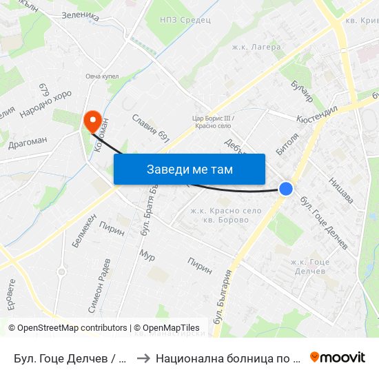 Бул. Гоце Делчев / Gotse Delchev Blvd. (0308) to Национална болница по физиотерапия и рехабилитация map