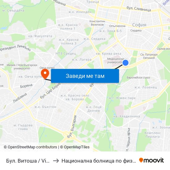 Бул. Витоша / Vitosha Blvd. (0302) to Национална болница по физиотерапия и рехабилитация map