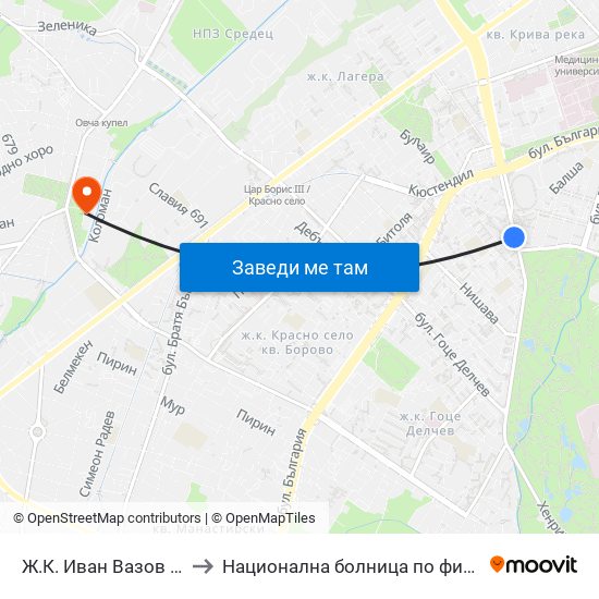 Ж.К. Иван Вазов / Ivan Vazov (0626) to Национална болница по физиотерапия и рехабилитация map