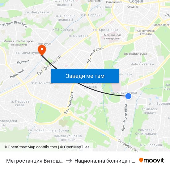 Метростанция Витоша / Vitosha Metro Station (0909) to Национална болница по физиотерапия и рехабилитация map
