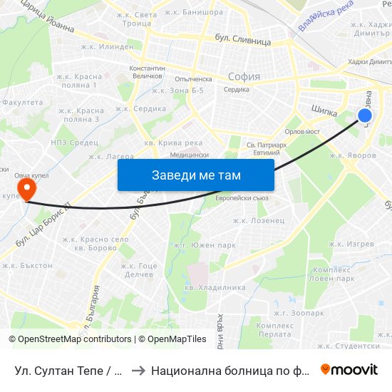 Ул. Султан Тепе / Sultan Tepe St. (2194) to Национална болница по физиотерапия и рехабилитация map