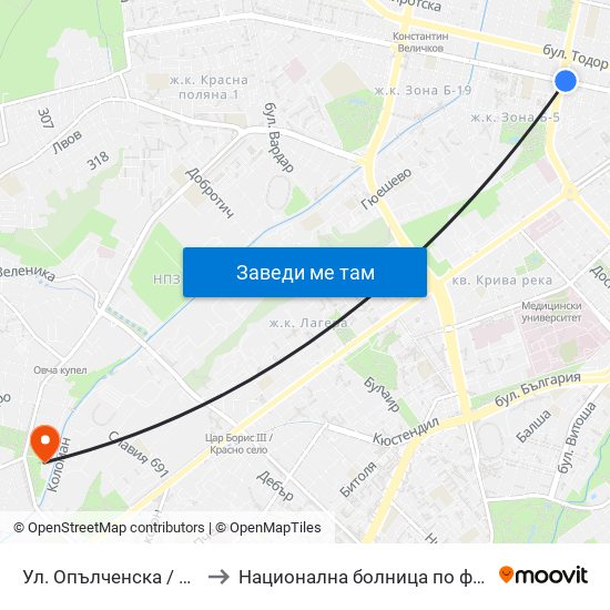 Ул. Опълченска / Opalchenska St. (2085) to Национална болница по физиотерапия и рехабилитация map