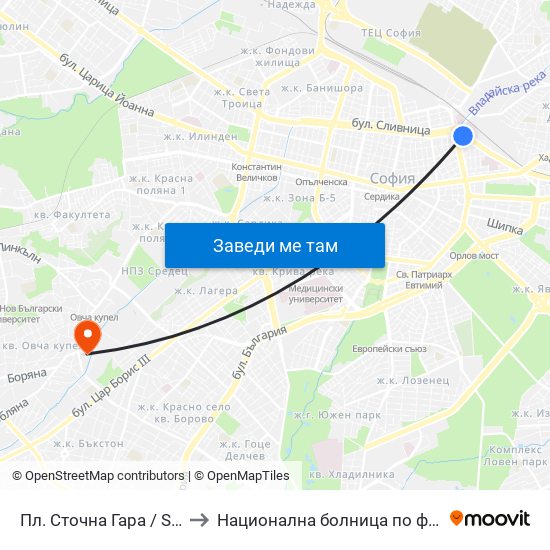 Пл. Сточна Гара / Stochna Gara Sq. (1316) to Национална болница по физиотерапия и рехабилитация map