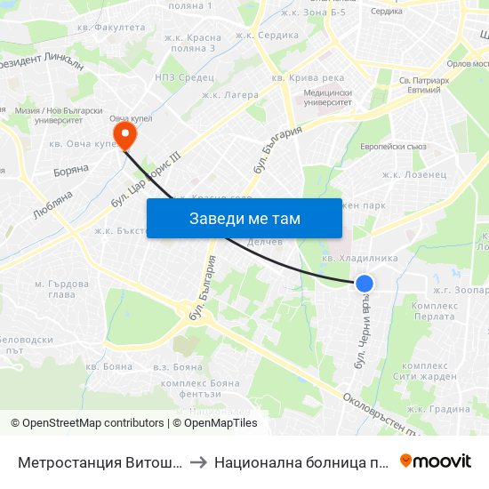Метростанция Витоша / Vitosha Metro Station (2756) to Национална болница по физиотерапия и рехабилитация map