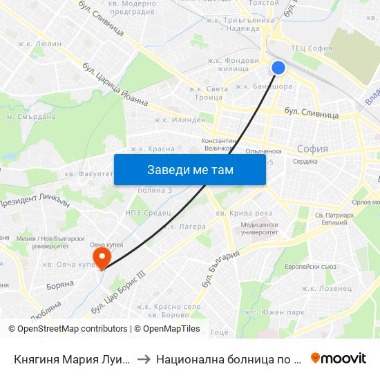 Княгиня Мария Луиза / Knyaginya Maria Luiza to Национална болница по физиотерапия и рехабилитация map