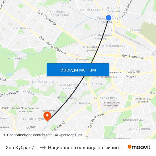 Хан Кубрат / Han Kubrat to Национална болница по физиотерапия и рехабилитация map