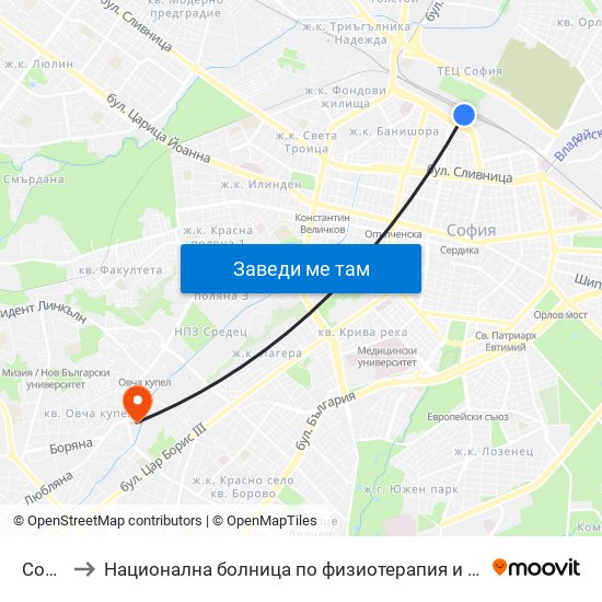 София to Национална болница по физиотерапия и рехабилитация map