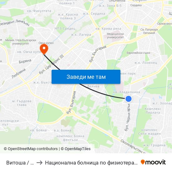 Витоша / Vitosha to Национална болница по физиотерапия и рехабилитация map