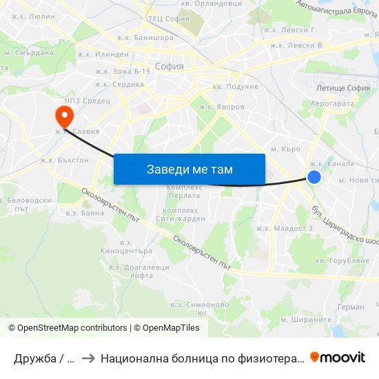 Дружба / Druzhba to Национална болница по физиотерапия и рехабилитация map