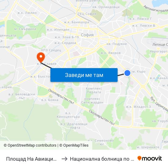 Площад На Авиацията / Aviation Square (1257) to Национална болница по физиотерапия и рехабилитация map