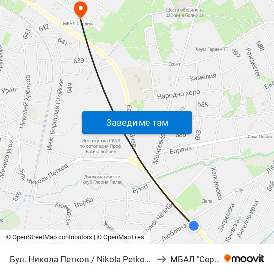 Бул. Никола Петков / Nikola Petkov Blvd. (0350) to МБАЛ "Сердика" map