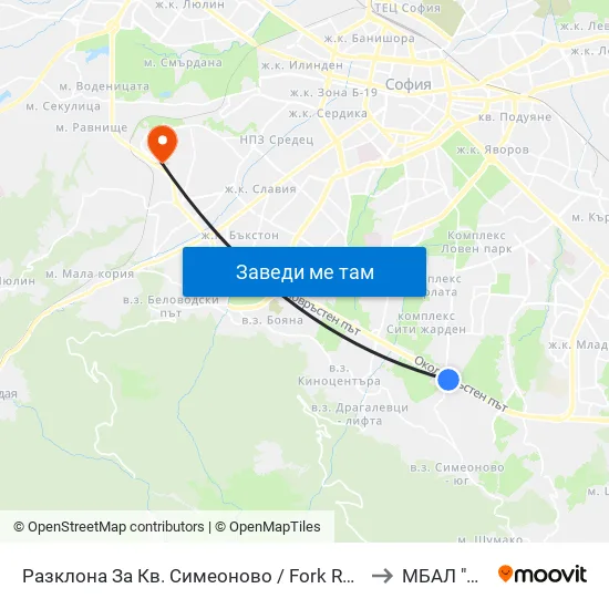 Разклона За Кв. Симеоново / Fork Road To Simeonovo Qr. (1459) to МБАЛ "Сердика" map
