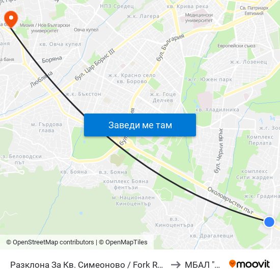 Разклона За Кв. Симеоново / Fork Road To Simeonovo Qr. (1458) to МБАЛ "Сердика" map