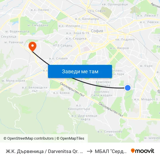 Ж.К. Дървеница / Darvenitsa Qr. (1015) to МБАЛ "Сердика" map