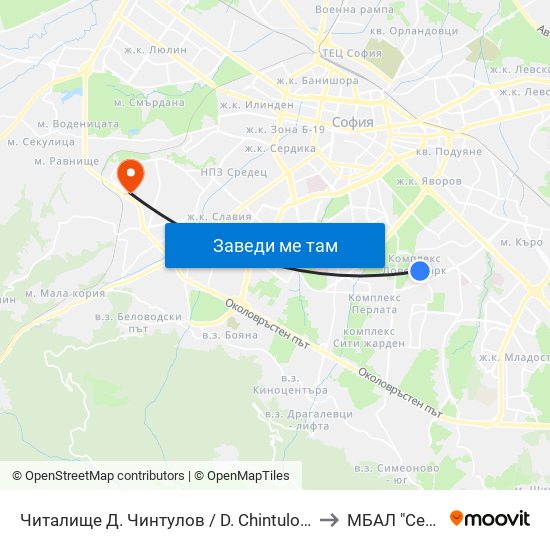 Читалище Д. Чинтулов / D. Chintulov Library (2365) to МБАЛ "Сердика" map