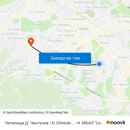 📚 Читалище Д. Чинтулов / D. Chintulov Library (2365) to МБАЛ "Сердика" map