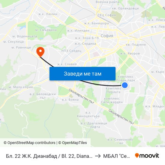 Бл. 22 Ж.К. Дианабад / Bl. 22, Dianabad Qr. (0124) to МБАЛ "Сердика" map