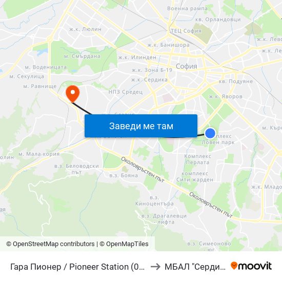 Гара Пионер / Pioneer Station (0465) to МБАЛ "Сердика" map