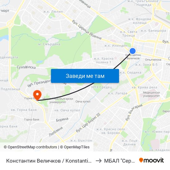 Константин Величков / Konstantin Velichkov to МБАЛ "Сердика" map