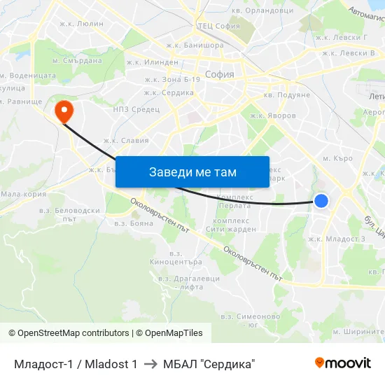 Младост 1 / Mladost 1 to МБАЛ "Сердика" map