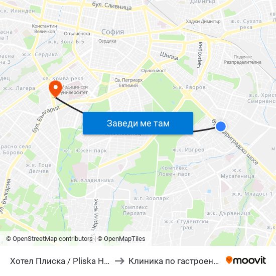 Хотел Плиска / Pliska Hotel (2326) to Клиника по гастроентерология map