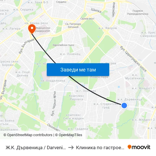 Ж.К. Дървеница / Darvenitsa Qr. (1015) to Клиника по гастроентерология map