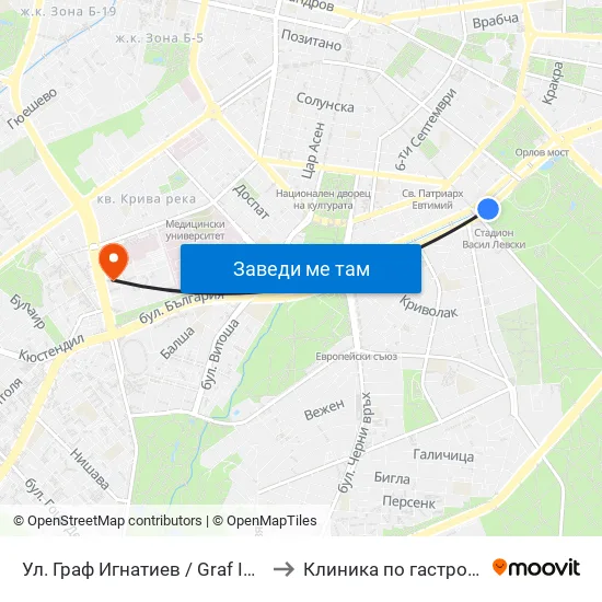 Ⓜ️ Ул. Граф Игнатиев / Graf Ignatiev St. (1913) to Клиника по гастроентерология map