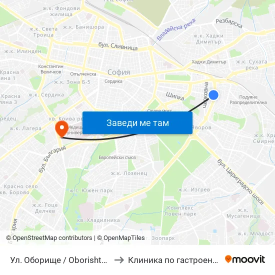 Ул. Оборище / Oborishte St. (2074) to Клиника по гастроентерология map