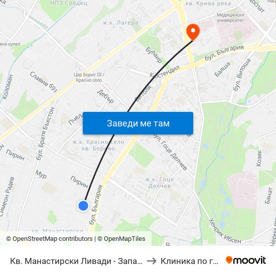 Кв. Манастирски Ливади - Запад / Manastirski Livadi - West Qr. (0582) to Клиника по гастроентерология map