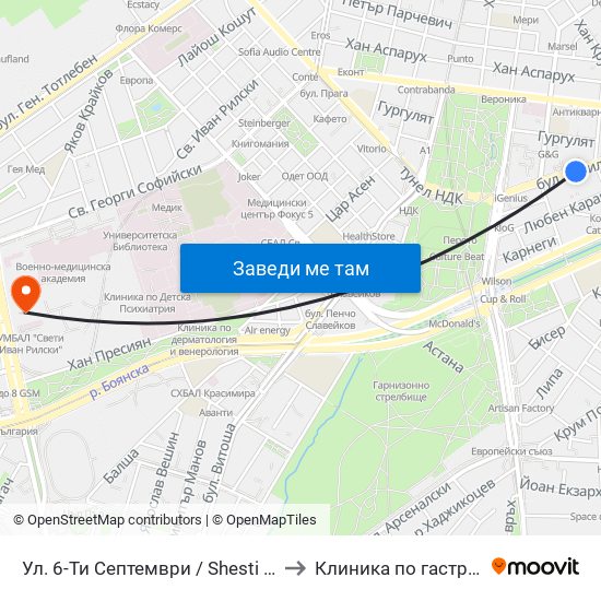 Ул. 6-Ти Септември / Shesti Septemvri St. (1806) to Клиника по гастроентерология map