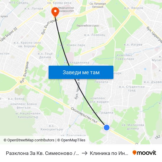 Разклона За Кв. Симеоново / Fork Road To Simeonovo Qr. (1458) to Клиника по Инфекциозни Болести map