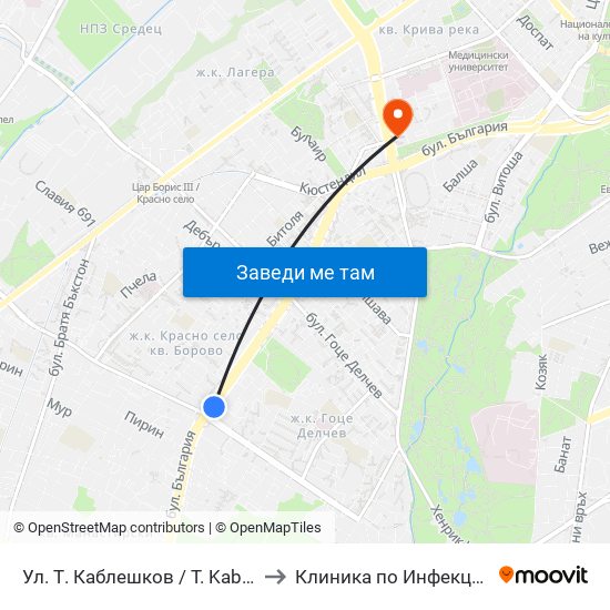 Ул. Т. Каблешков / T. Kableshkov St. (2213) to Клиника по Инфекциозни Болести map