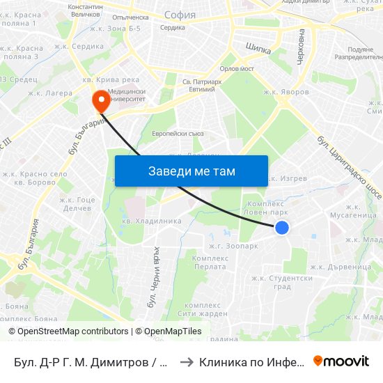 Бул. Д-Р Г. М. Димитров / G. M. Dimitrov Blvd. (0317) to Клиника по Инфекциозни Болести map