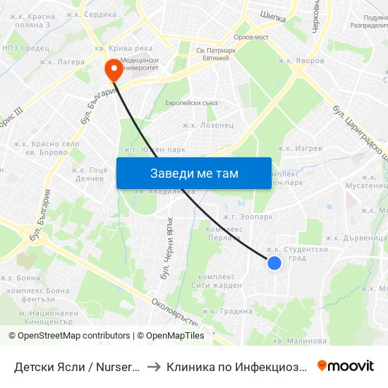 Детски Ясли / Nurseries (0534) to Клиника по Инфекциозни Болести map