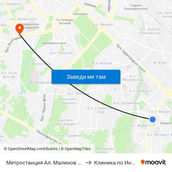 Метростанция Ал. Малинов / Al. Malinov Metro Station (0169) to Клиника по Инфекциозни Болести map