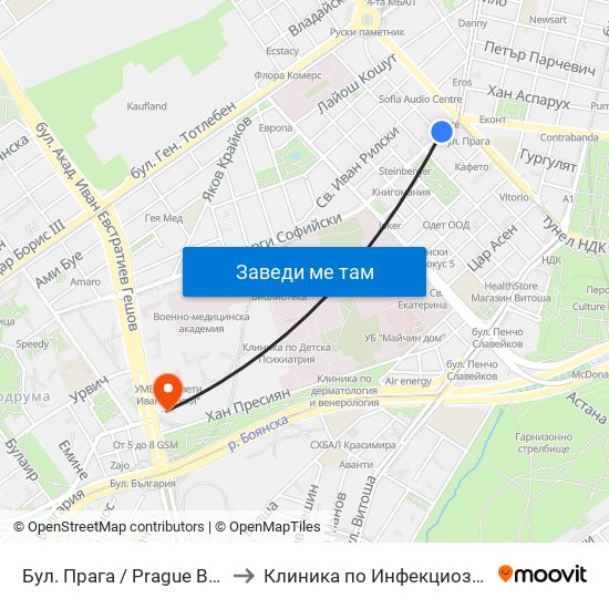 Бул. Прага / Prague Blvd. (0366) to Клиника по Инфекциозни Болести map