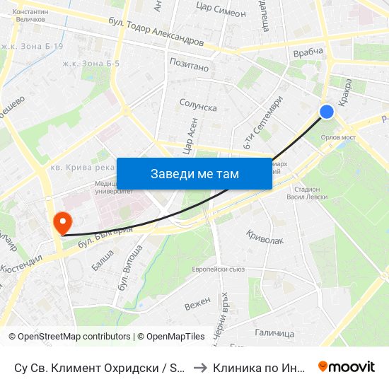 Су Св. Климент Охридски / Sofia University St. Kliment Ohridski to Клиника по Инфекциозни Болести map