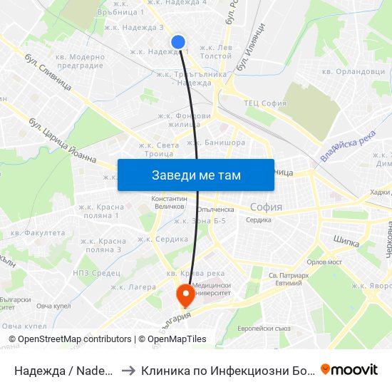 Надежда / Nadezhda to Клиника по Инфекциозни Болести map