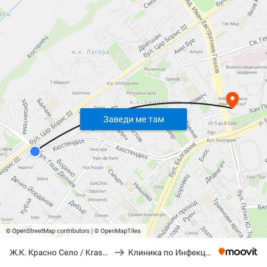 Ж.К. Красно Село / Krasno Selo Qr. (0637) to Клиника по Инфекциозни Болести map