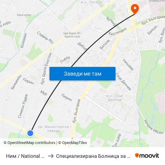 Ним / National History Museum (1464) to Специализирана Болница за Активно Лечение по Белодробни Болести map
