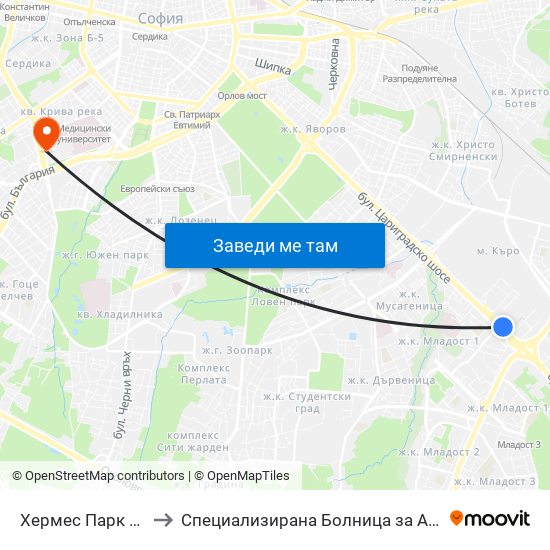 Хермес Парк / Hermes Park (2593) to Специализирана Болница за Активно Лечение по Белодробни Болести map