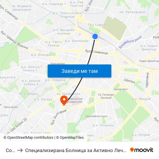 София to Специализирана Болница за Активно Лечение по Белодробни Болести map