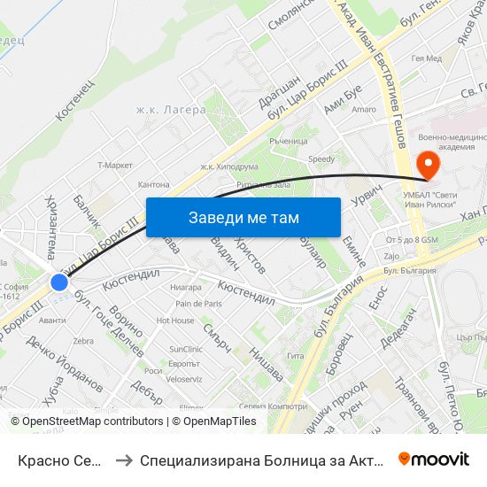 Красно Село / Krasno Selo to Специализирана Болница за Активно Лечение по Белодробни Болести map