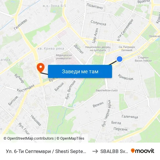 Ул. 6-Ти Септември / Shesti Septemvri St. (1808) to SBALBB Sv.Anna map