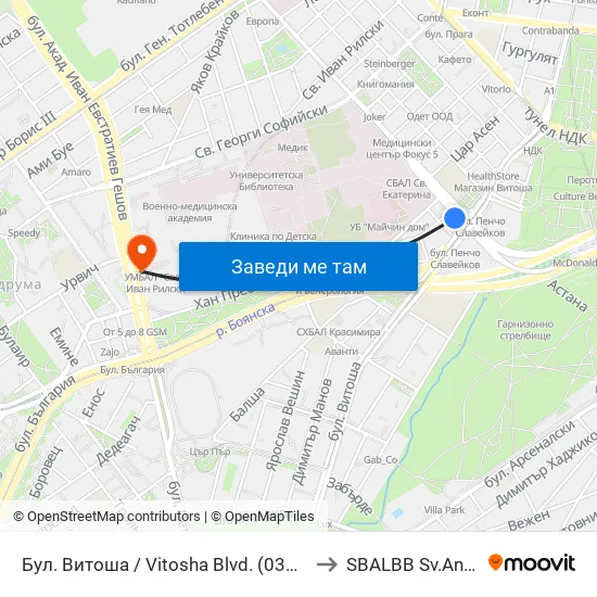 Бул. Витоша / Vitosha Blvd. (0302) to SBALBB Sv.Anna map