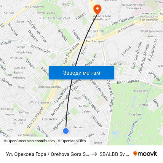 Ул. Орехова Гора / Orehova Gora St. (2089) to SBALBB Sv.Anna map