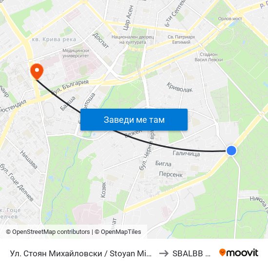 Ул. Стоян Михайловски / Stoyan Mihaylovski St. (2692) to SBALBB Sv.Anna map